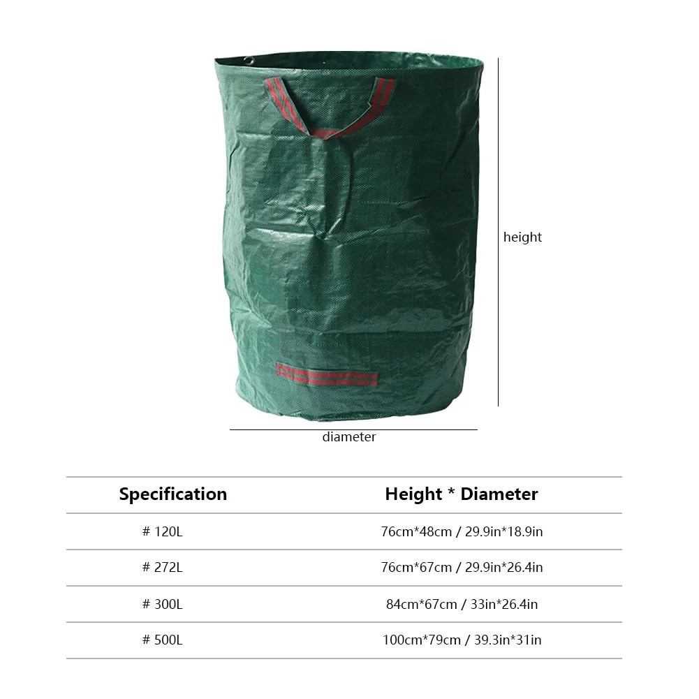 Bolsas de basura de jardín de gran capacidad, reutilizables, impermeables, para recogida de residuos de jardín, contenedor de almacenamiento duradero para uso en exteriores (300 L)