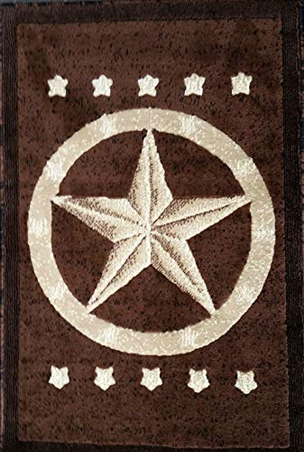 Texas Star Door Mat Area Rug Dark Brown Carpet King Americana Design #5457 (2ft.x3ft.)