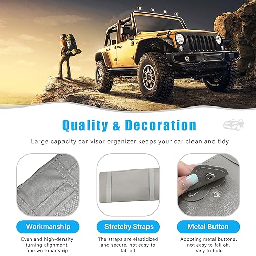 Augeny AUGENY-504CS Car Sun Visor Organizer, Leather Personal Belonging Storage Pouch With Zipper, Car Visor Storage Pouch Sunglasses Holder, Auto Interior Accessories Pocket Organizers thumb #2