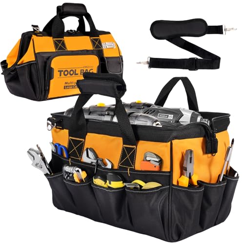 ZWZIOO 16-Inch Heavy Duty Tool Bag with 19 Pockets, Fathers Day Dad Gifts for Men Husbands Him, Thickened Fabric Tool Box Organizer Storage with Large Zipper, Portable toolbox for Mechanic Carpenter