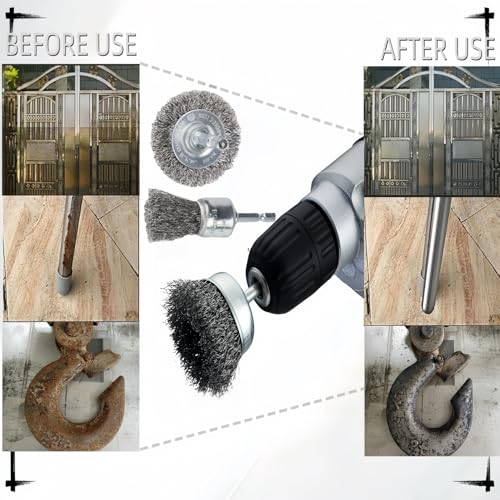 Image of 10 Pack Wire Brush for Drill, Carbon Steel Wire Wheel Brush, Cup Brush, Pen Brush Set with 1 /4-Inch Hex Shank for for Cleaning Rust, Stripping and Abrasive