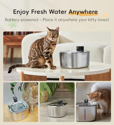 Cat Water Fountain Stainless Steel, 138fl.oz / 4.1L Wireless Cat Fountain, Pet Water Dispenser Cordless for Cats & Dogs Indoor - Image 3