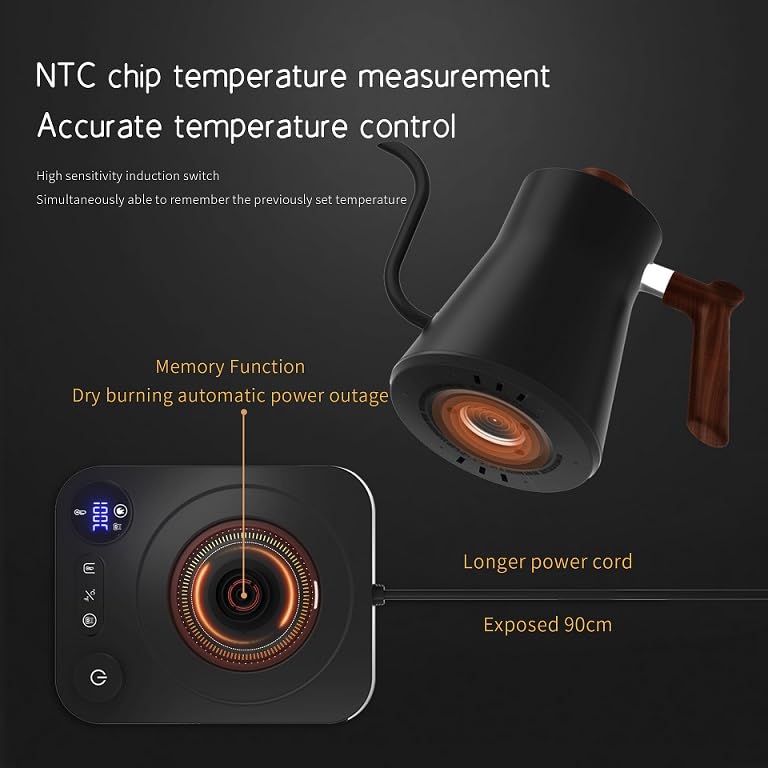 Hervidor eléctrico de cuello de cisne con recipiente interior de acero inoxidable 304, pantalla LCD, control automático de temperatura, 9 litros, ideal para preparar (blanco)
