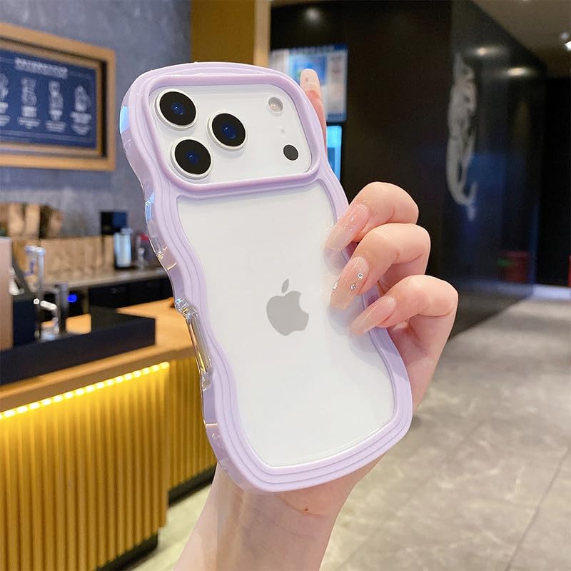 Image of ZR021 for iPhone 17 Pro Max Back Case Cover | Wavy Border Transparent | Slim Fit | Camera Protection | Shockproof TPU Case - Purple