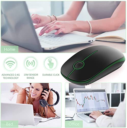 Image of VssoPlor Wireless Mouse, 2.4G Slim Portable Computer Mice with Nano Receiver for Notebook, PC, Laptop, Computer (Black and Green)