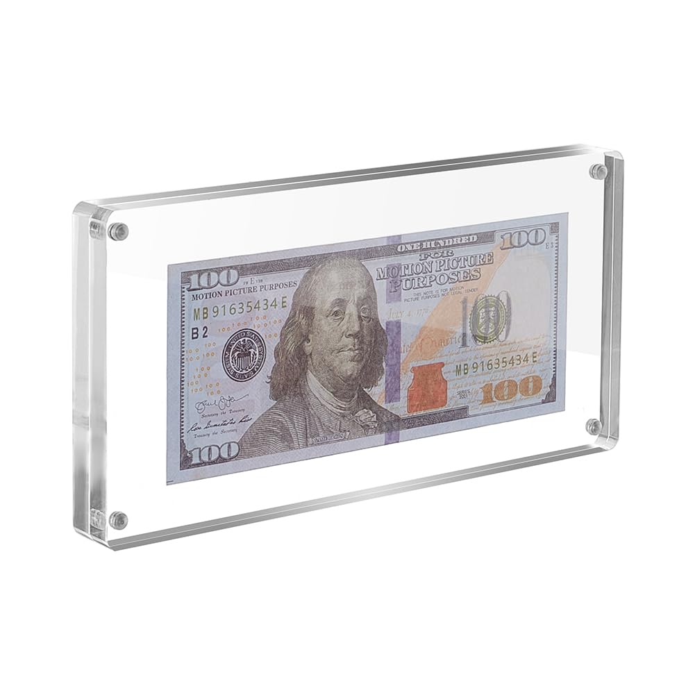 AHANDMAKER Cornice per foto in acrilico trasparente da 10,2 x 20,3 cm, double face, banconota da dollaro, cornice senza cornice, per casa, ufficio, scrivania, decorazione per Natale, anniversario