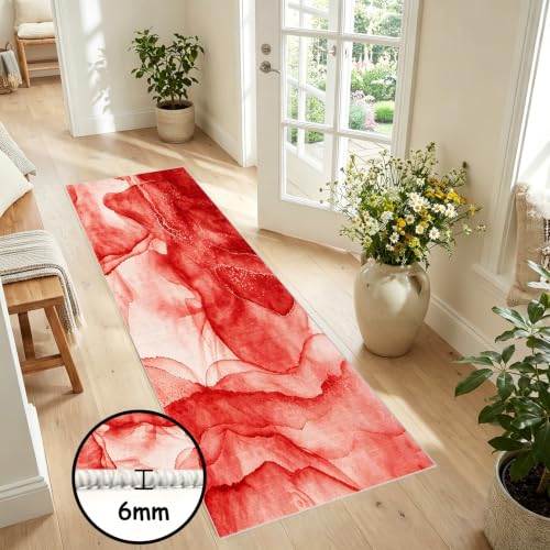 Alfombra cocina lavable antideslizante de 4 metros con pelo corto para pasillos rojos 4
