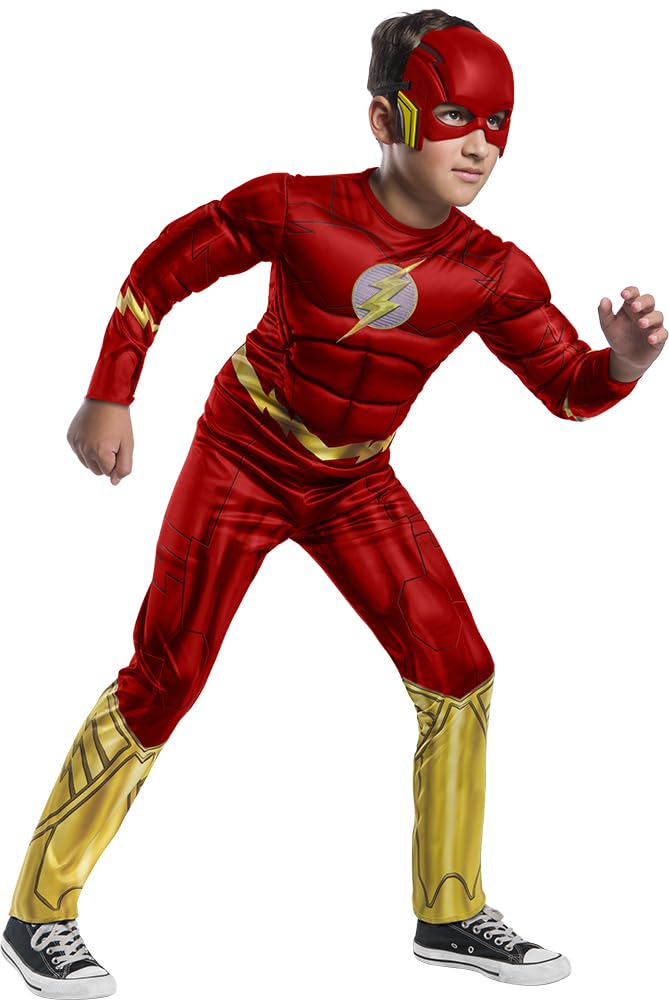 Rubies Disfraz Flash Black Line para niños, Jumpsuit con pecho musculoso y máscara, Oficial DC Comics, Warner Bros, para Carnaval, Navidad y cumpleaños