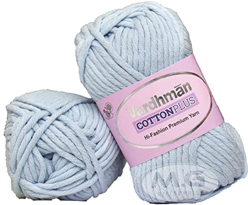 Image of VAR dhman Cotton Plus 16-ply Mild Sky 200 GMS 51% Cotton, 49% Acrylic Ball Hand Knitting Cotton /Art Craft Soft Fingering Crochet Hook Yarn, Needle Knitting Yarn Thread Dyed-KB Art-AFEA