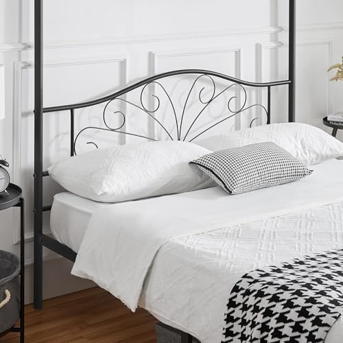Image of Metal Queen Size Poster Bed Without Storage | Wrought Iron Canopy Poster Bed Queen Size with Headboard & Footboard | Cot Without Storage, Metal Furniture for, Living Room, (Design 1-Black)