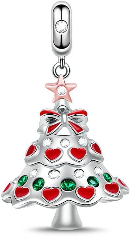 GNOCE Sterling Silver Christmas Tree Pendant - Dangle Charm for Bracelet/Necklace - Perfect for Women & Men