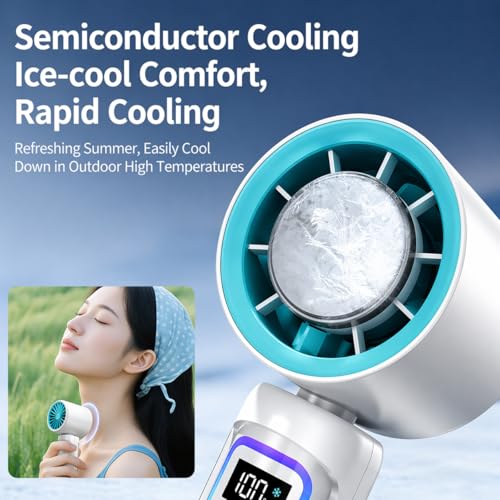 Image of One94Store Mini Handheld Turbo Fan Blue, 3000mAh Rechargeable Battery, Up to 6 Hours Runtime, 5 Speed & 2 Cooling Modes, Digital Display, Type-C Fast Charging for Travel, Office & Outdoor