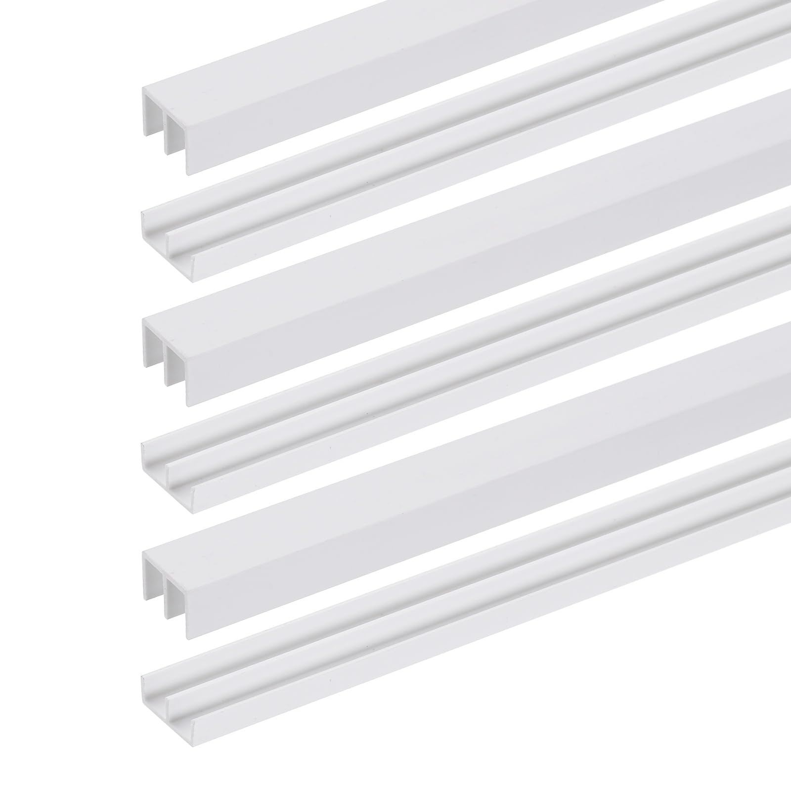 sourcing map 3 Sets Sliding Door Track Fit 3mm Thick Panel, Plastic Upper & Lower Window Sliding Track Set for Glass Cabinet Closet Door Window (40cmx10mm, White)
