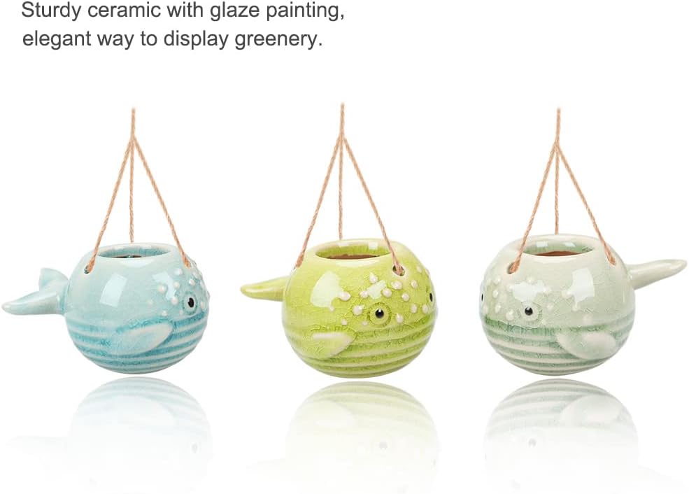 6 Pack Air Plant Holder Unique, Cute Pufferfish Air Plant Hanger Wall Planter, Ceramic Tillandsia Airplants Holders Hanging Wall Decor for Home Office (Pufferfish-Small (3.2 x 2 in))