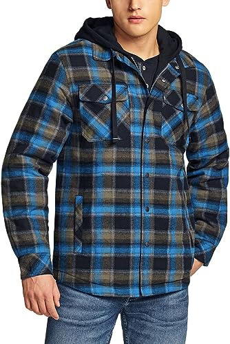 CQR Men's Quilted Lined Flannel Hooded Shirt Jacket, Soft Warm Long Sleeve Outdoor Cotton Plaid Shirt Jackets2