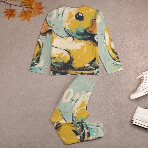 Cartoon Rubber DuckyChildren's Pajama Set Round Neck Long Sleeve Top + Pants Two-piece Set140CM3