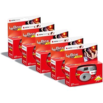 AGFA Photo 601020 LeBox Flash Disposable Camera 27 Photos Optical Lens 31 mm Grey and Red Pack of 5