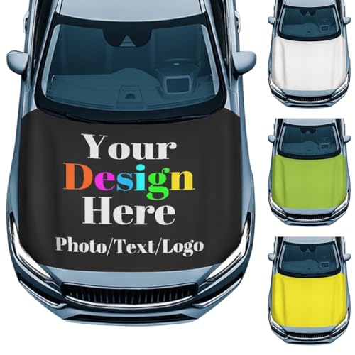 DUNHUANG Personalized Custom Car Hood Cover Protector, Design Your Own Add Photo Text Logo Name for Most Cars
