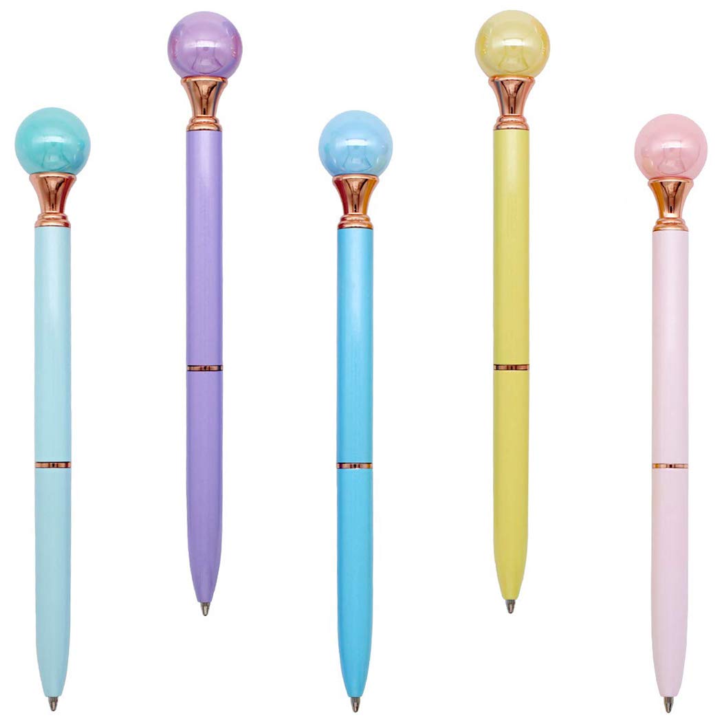 Gullor 5PCS Pearl Retractable Ballpoint Pen, Bling Metal Ballpoint Pens, Multicolor B