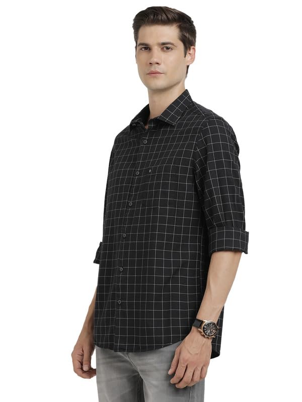 Image of Turtle Men 100% Cotton Slim Fit Check Full Sleeve Casual Shirt