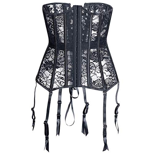 Miracle Women Corset Dress Gothic Steampunk Overbust Satin Plus Size Bustier Burlesque Costume (Black) #TOP7