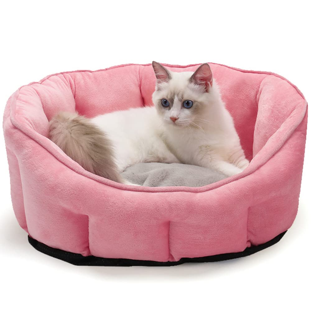Grotte douce pour animaux de compagnie avec coussin amovible lavable rose