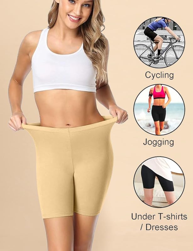 Image of TRENDMALLS Women's High Coverage Super Combed Cotton Elastane Stretch Mid Waist Shorties with Concealed Waistband Cycling Short