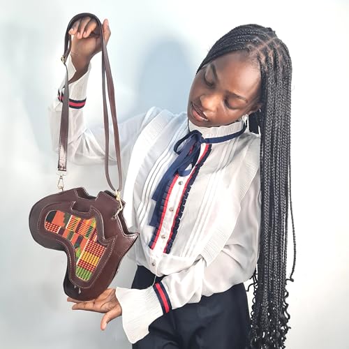 Handmade Africa-Shaped Leather Cross Bag With Zipper | Shoulder Bag with Kente Print, Unisex Bag4