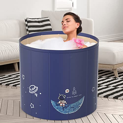 Kelixu Portable Bathtub Foldable Bathing Tub For Adult, Hot & Ice Bath Tub Without Installation, Soaking Tub For Freestanding Shower Stall/Home/Spa, Keep Temperature, Φ 31.5" X 25.6" H, Blue #TOP6
