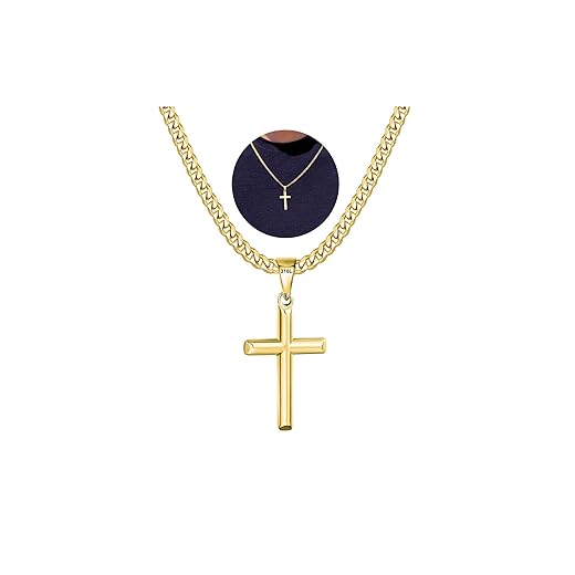 Avotto 316L Stainless Steel Cross Chain Necklace for Men Boys, Silver Gold Black Mens Boys Chain Necklaces 5mm Non-Fading Sturdy Cuban Chain with Cross Pendant Christmas Jewelry Gifts for Him 14-24inch