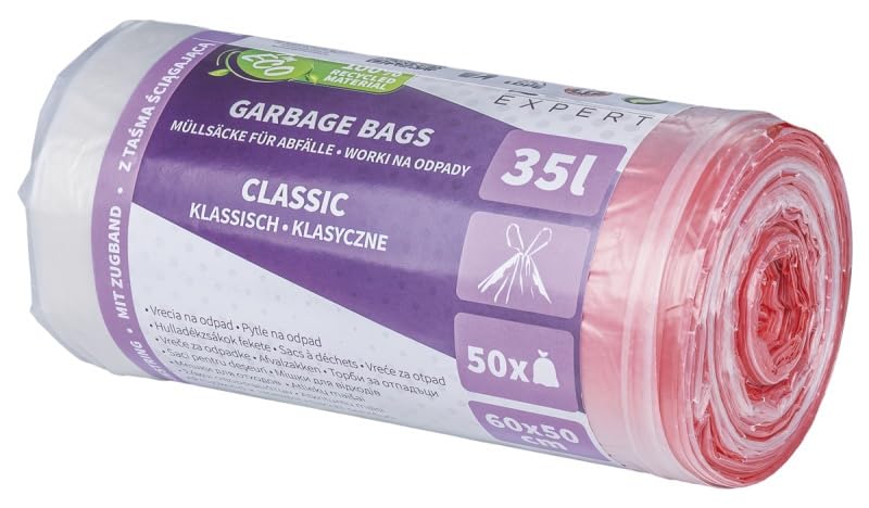 Müllsäcke 35l x 12 Rollen x 50 Müllbeutel, mit Zugband, LDPE, Transparent