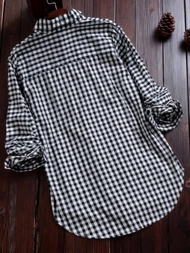 Image of OOMPH! Women Checked Smart Casual Shirt | Women's Gingham Check Shirts | Full Sleeve Button-Down Casual Westernwear for Women | Smart Fit Office Wear Top