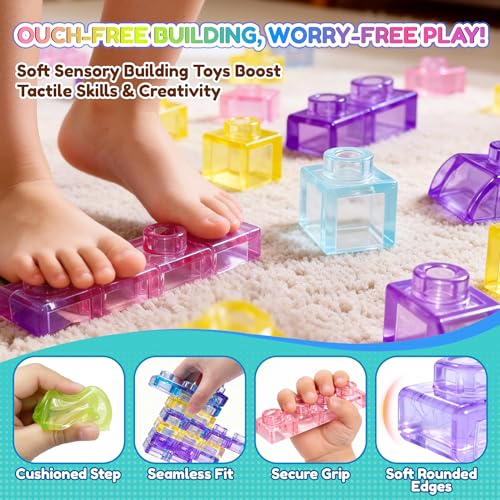 Image of 42PCS Soft Train Sensory Building Blocks with Wheels,Squishy Stacking Toy | Preschool Educational Creative Play, Montessori Squeezable, Stretchable Early Learning Construction Playset, Puzzle Blocks