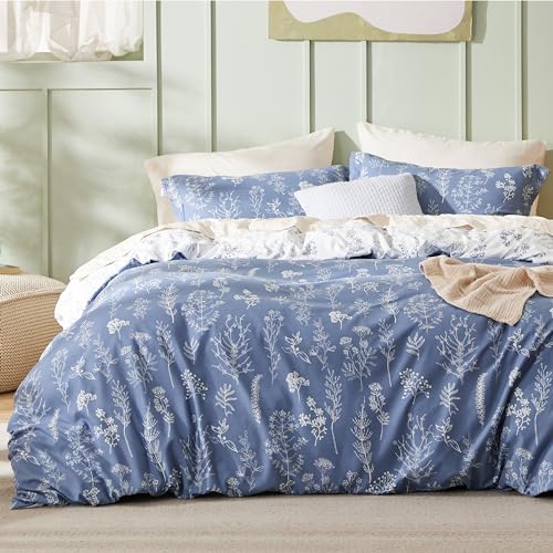 Image of Bedsure Duvet Cover Queen Size - Reversible Infinity Blue Queen Duvet Cover Set with Zipper Closure, 3 Pieces Cute Floral Patterned Bedding Set with 8 Corner Ties and 2 Pillow Shams