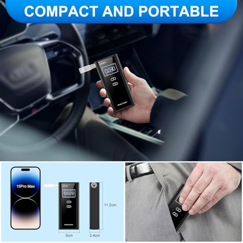 Image of Homealexa Breathalyzer for Alcohol, Portable Alcohol Tester with Digital BAC Display, High Accuracy Sensor, 3-5s Fast Test, Personal Breathalyzer with 10 Mouthpieces for Home Party Use