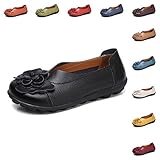 nike damen schuhe samt  Gaatpot Damen Blumen Mokassins Atmungsaktiv Leder Bootsschuhe-Loafers, Schwarz, Gr.- 40.5 EU/ Herstellergröße- 42