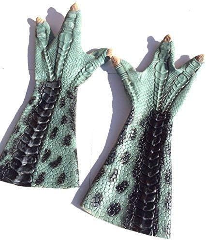 The Rubber Plantation TM Unisex-Adult 619219293235 Dinosaur Arms Latex Hands Gloves Gauntlets Fancy Dress, One Size, Green