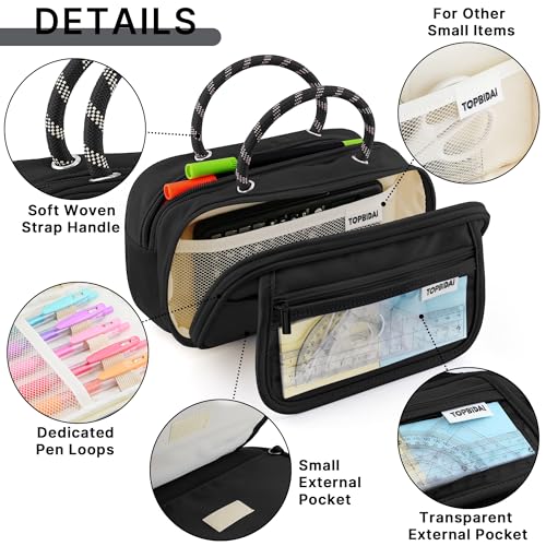 Image of TOPBIDAI Large Pencil Case Pouch School Supplies for Girls Boy Women Men | Big Pencil Bag with 5 Compartments, Easy Grip Handle, Office College School Pencil Box