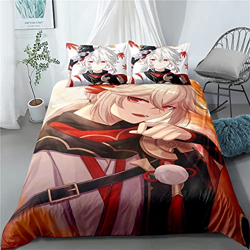 Totots Kinderbettwäsche Kaedehara Kazuha, Anime Bettbezug Genshin Impact, Cartoon bedruckter Bettbezug Inazuma, 3-teiliger Bettbezug, Schlafzimmer dekorativer Bettbezug, Polyester Bettbezug Cover