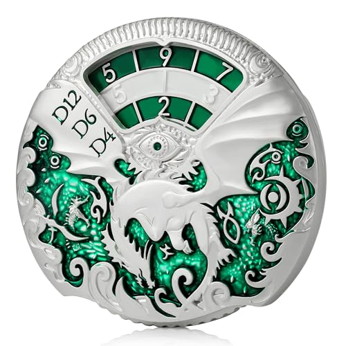 DNDND Dragon Roulette Spinner Metal Dice 7-in-1 Fidget Spinner DND Dice Set with Gorgeous Gift Box for Dungeons and Dragon and Tabletop Game (Silver with Green)