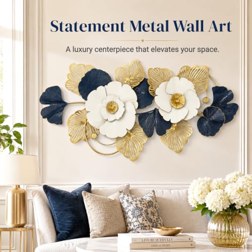 BIOGRN 3D Floral Metal Wall Art, 51"x24" Large Horizontal Metal Wall Decor - Image 2