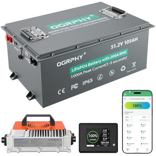Image of OGRPHY 48V 105Ah Lithium Battery Golf Cart - LiFePO4 Conversion Kit with 200A BMS, APP & Touch Monitor, 18A Fast Charger | 4000+ Cycles | Fits Club Car, EZGO, Yamaha