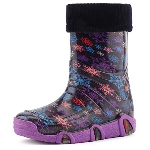 Ladeheid Botas de Agua Zapatos de Seguridad Calzado Unisex Niños Niñas WOD 07 (Morado Star, 21/22 EU)