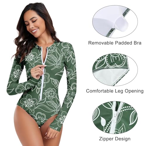 Image of Century Star UPF 50+ Long Sleeve Swimsuits for Women - Rash Guard Modest High Neck Surf One Piece Full Coverage Bathing Suit