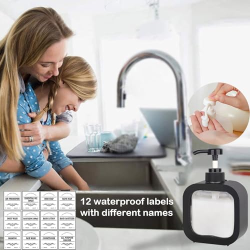 Image of Soap Dispenser, Multifunctional, Bathroom & Kitchen, Liquid Dish Wash One-Hand Dispensing, Black, 17oz