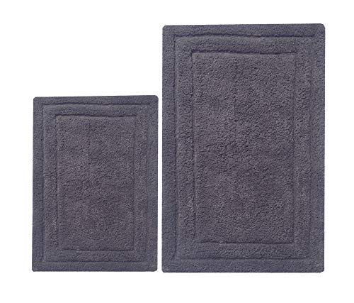 Chardin Home - 100% Cotton Two Piece Classicc Bath Rug Set, (21''X34'' & 17''X24'') With Anti-Skid Spray Latex Back, Platinum Gray #TOP19