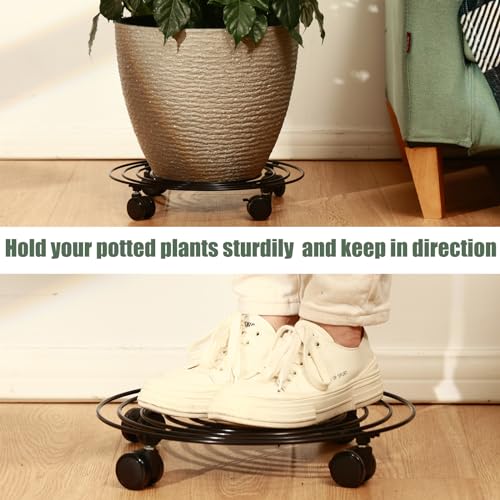 Kvyusflourish KF2452 6 Packs Large Metal Plant Caddy With Wheels 13 Inch Rolling Plant Stands Heavy-Duty Wrought Iron Plant Roller Base Pot Movers Plant Saucer thumb #4