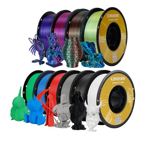 Image of Kingroon PLA 3D Printer Filament,10 Rolls, 10kg Spool(22lbs),Single and Triple Color1.75 mm,4 Triple Color Silk PLA+6 PLA
