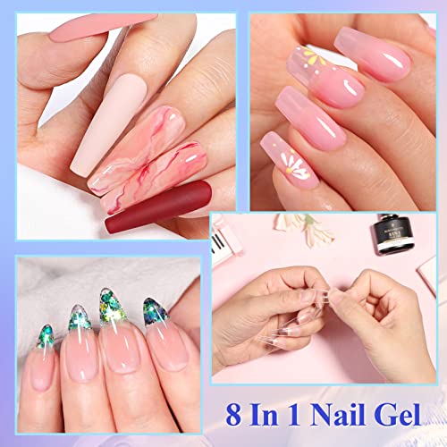 Born Pretty 8 In 1 Nail Glue Gel Base Gel Builder Extension Gel Kit For Acrylic Nails False Nail Tips Gel Nail Polish,Nail Repair Treatment,Gel Base Strengthen Nails,Slip Solution For Poly Nail Gel #TOP4