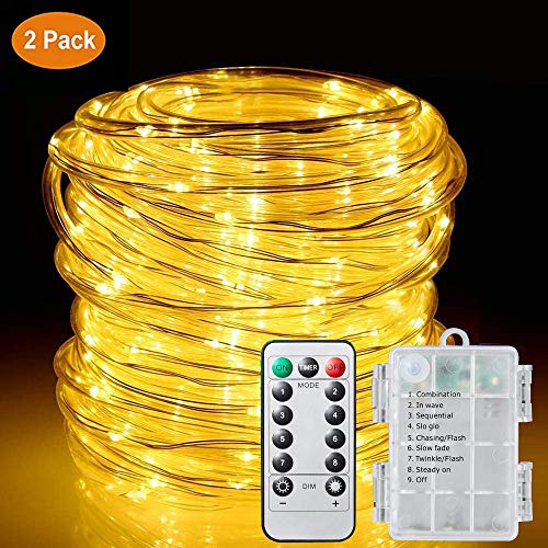 Ollivage Rope Lights Warm White, Battery Operated String Lights Outdoor Waterproof Fairy Lights